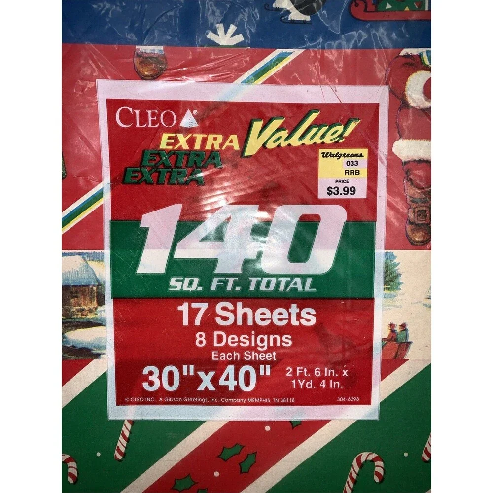 Vintage Cleo Christmas Gift Wrapping Paper Flat Sheets 140 sq ft Sealed Winter